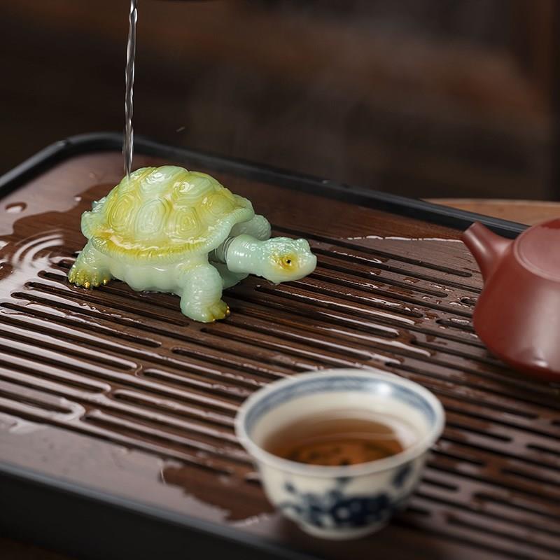 冲热水变色茶宠金钱摇头乌龟摆件精品可养趣味茶玩茶桌茶盘装饰品