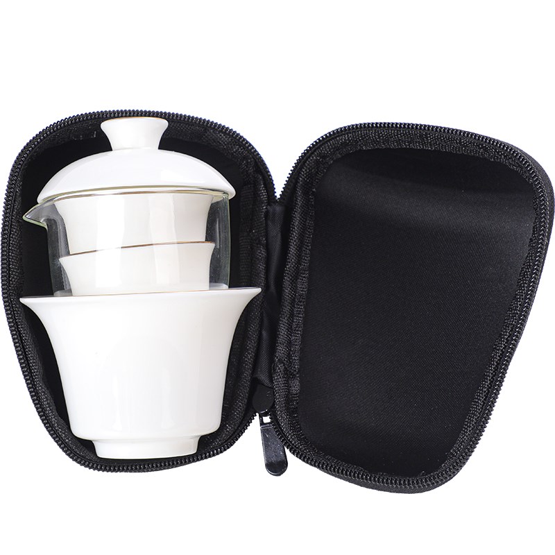 户外陶瓷旅行功夫茶具小套装车载款羊脂玉白瓷泡茶盖碗快客杯便携