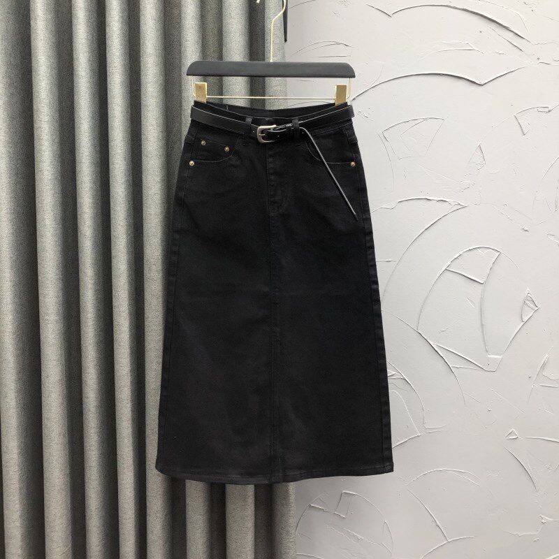 咖色高腰中长牛仔裙女24秋季时尚宽松洋气休闲开叉A字半身包臀裙