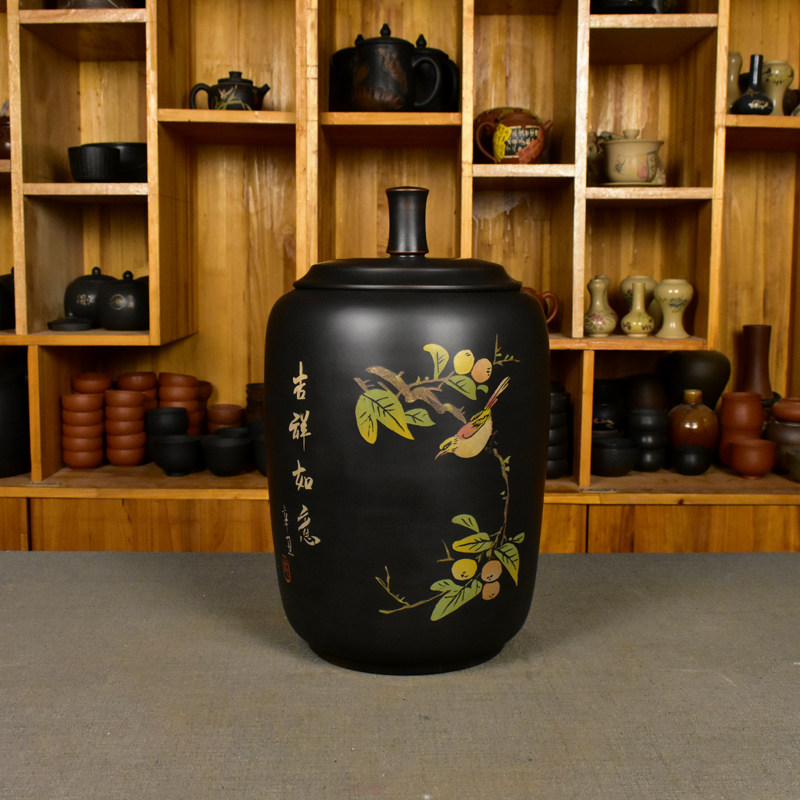 建水紫陶茶叶罐非紫砂储存茶罐大号普洱七子九饼陶瓷密封罐散茶缸