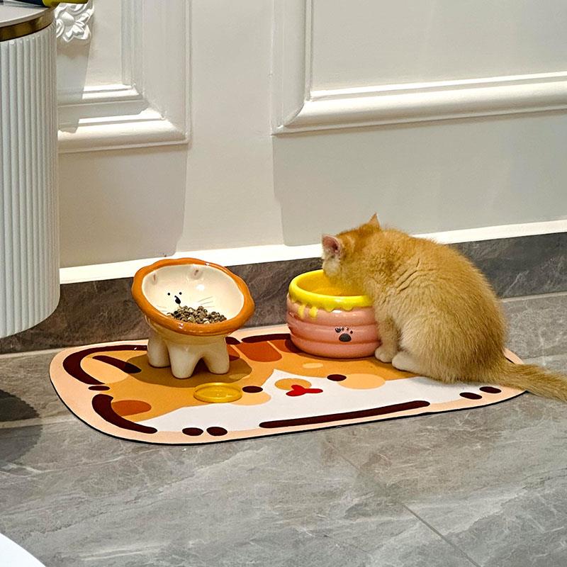 大口径猫碗陶瓷防打翻可爱猫食盆护颈椎高脚斜口防黑下巴宠物饭碗