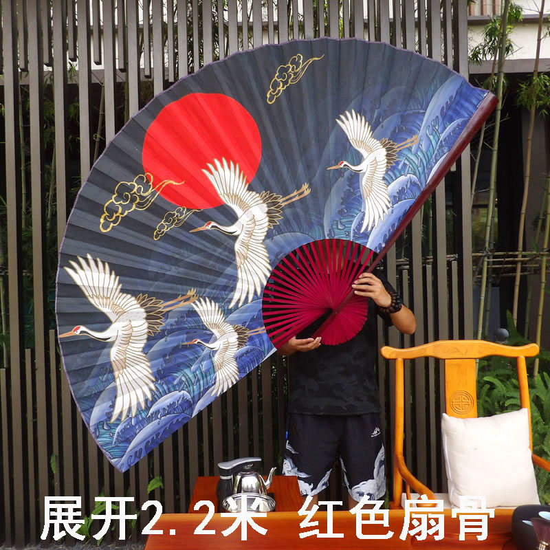日式大挂扇中国风国潮扇子家装墙挂装饰大折扇新中式扇子仙鹤海浪