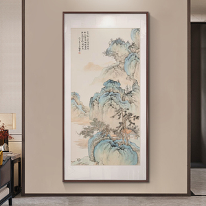 新中式入户玄关装饰画客厅沙发背景墙挂画禅意山水走廊过道竖壁画
