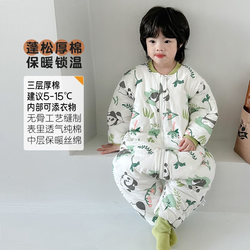 儿童睡袋秋冬婴儿护肚夹棉防踢被加厚棉冬天防寒保暖宝宝连体睡衣