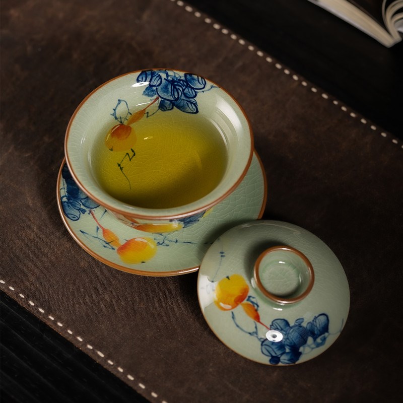 景德镇陶瓷手绘葫芦盖碗茶碗全手工盖碗三才茶杯单个高档茶具泡茶