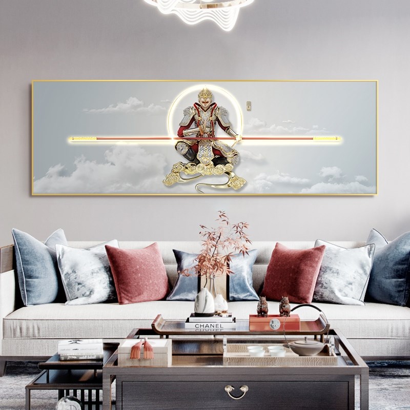 网红斗战胜佛 LED客厅灯画孙悟空大气沙发背景墙挂画中国风装饰画