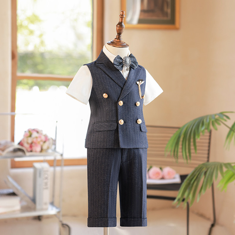 儿童西装套装男童礼服英伦风马甲花童生日主持人钢琴演出服夏季