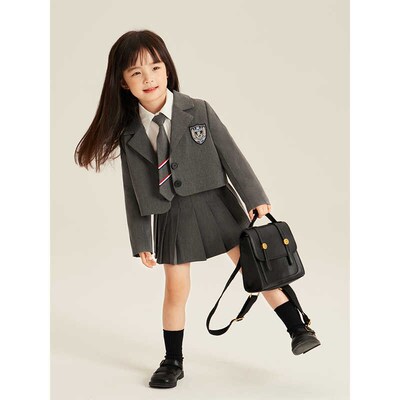 女童高级感套装2024新款时尚洋气裙子西装三件套女孩JK学院风秋装