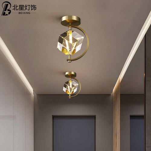 北星轻奢水晶魔方创意过道灯玄关灯入户走廊灯LED小灯具吸顶灯