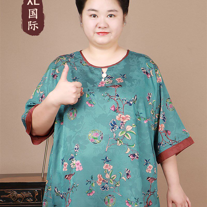 时尚新款大码T恤衫九分裤套装中老年老太太上衣服胖妈妈夏装薄款