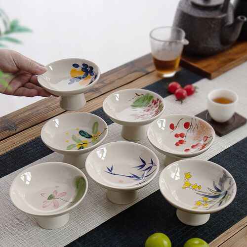 复古中式禅意糕点盘高足小号精致茶点盘简约高脚点心盘家用干果碟