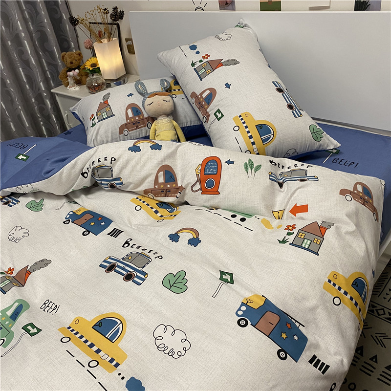 汽车城市~四件套全棉纯棉床单被套卡通学生宿舍床上用品三件套