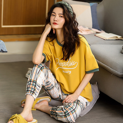 睡衣女夏季短袖长裤纯棉休闲大红色本命年春秋款可出门家居服套装