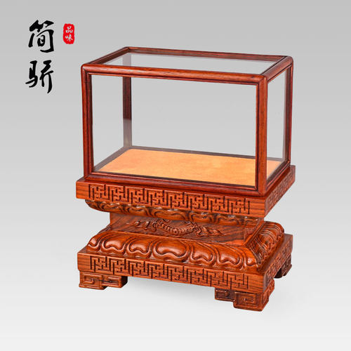 花梨莲花底座玻璃罩观音佛像实木工艺品摆件宝笼防尘罩展示罩定制