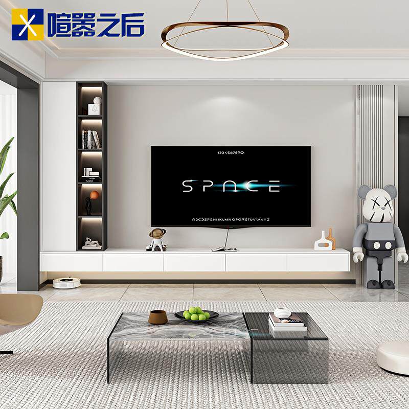 轻奢悬浮电视柜书柜一体靠墙组合收纳储物柜子家用客厅置物柜8D75