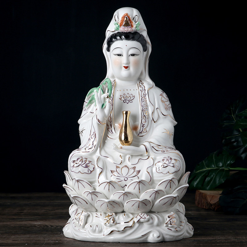 陶瓷南海观音佛像家用观世音菩萨玉瓷浮雕有求必应精品摆件