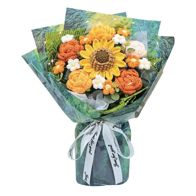 针织向日葵玫瑰花束手工编织毛线花成品生日礼物送女朋友闺蜜妈妈