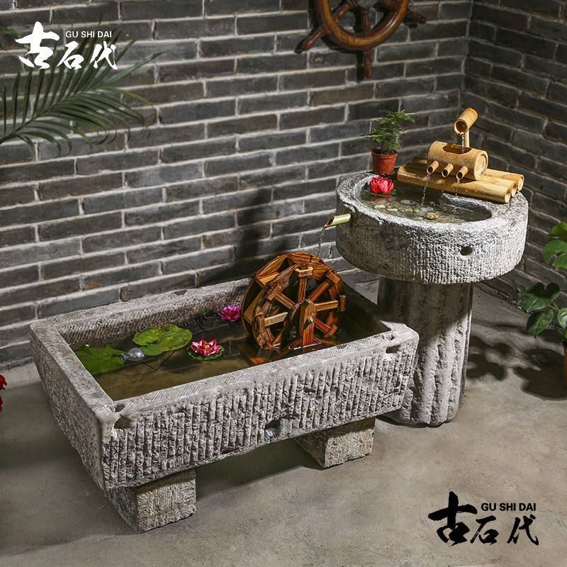 老石槽鱼缸鱼池石头花盆阳台水景旧水槽庭院户外青石马槽流水摆件