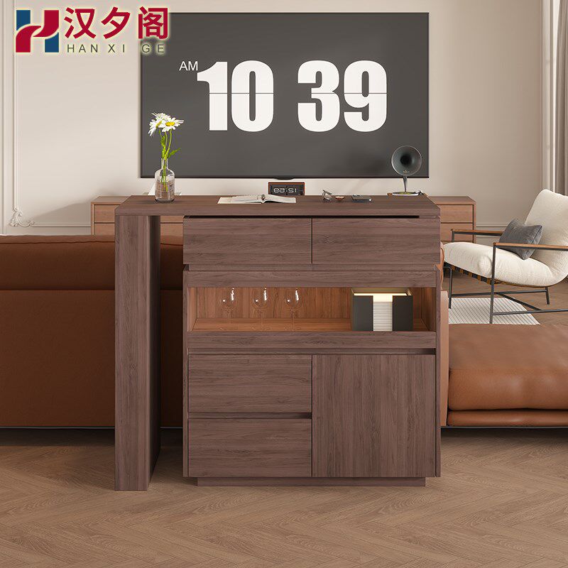 中古风吧台桌家用伸缩隔断柜一体靠墙沙发侧边柜小户型餐边柜1S42