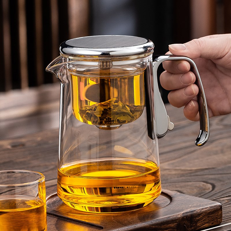 高档新款飘逸杯磁吸懒人玻璃泡茶壶一键过滤大容量茶水分离冲茶器