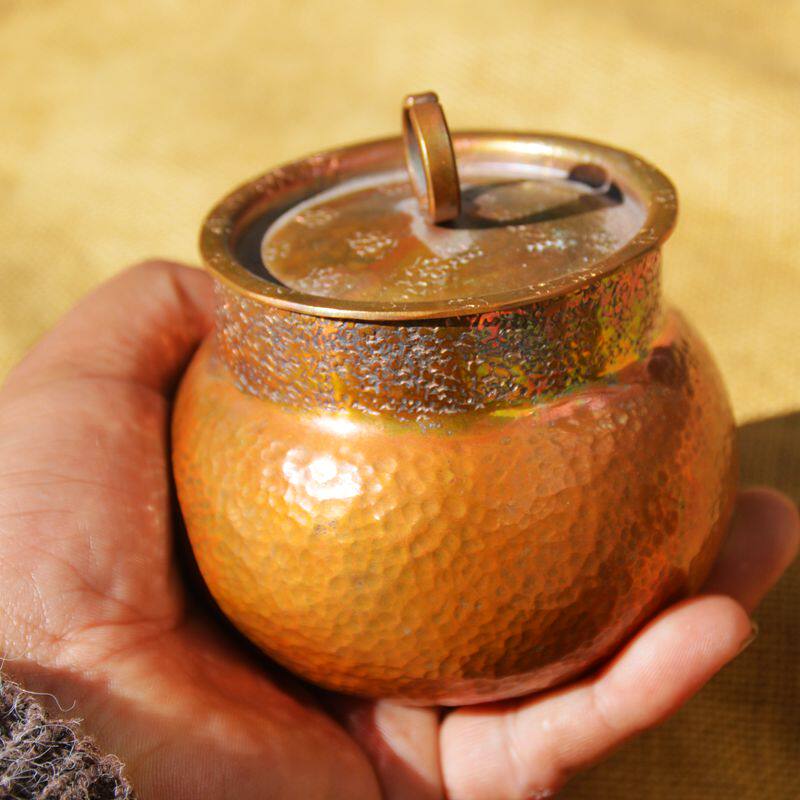 老铜茶叶罐 紫铜纯铜仿古简约茶叶罐纯手工打造紫铜紫铜容器血气