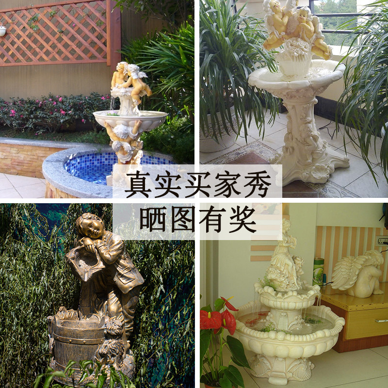 欧式多层循环流水移动喷泉水池净化空气摆件家居庭院花园装饰品