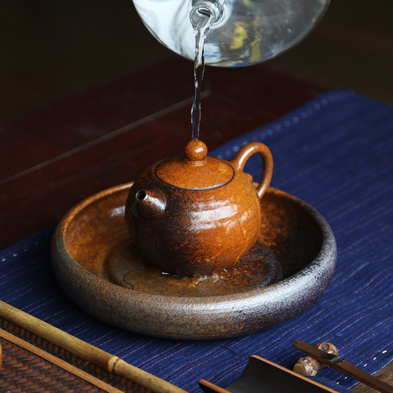 手工日式茶承窑变还原烧陶瓷养壶承壶托干泡小茶台托盘粗陶可储水