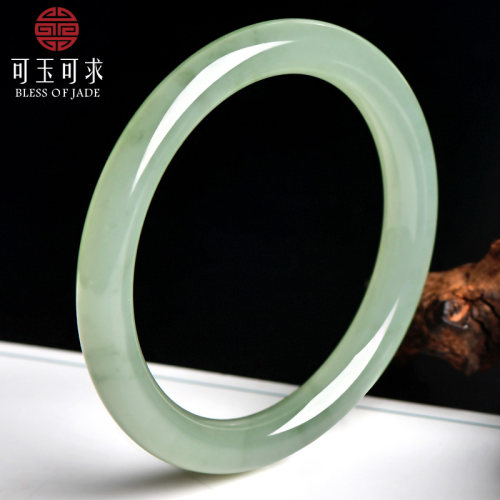 可玉可求天然青白玉手镯女款正品玉镯子圆条玉手镯 C6891