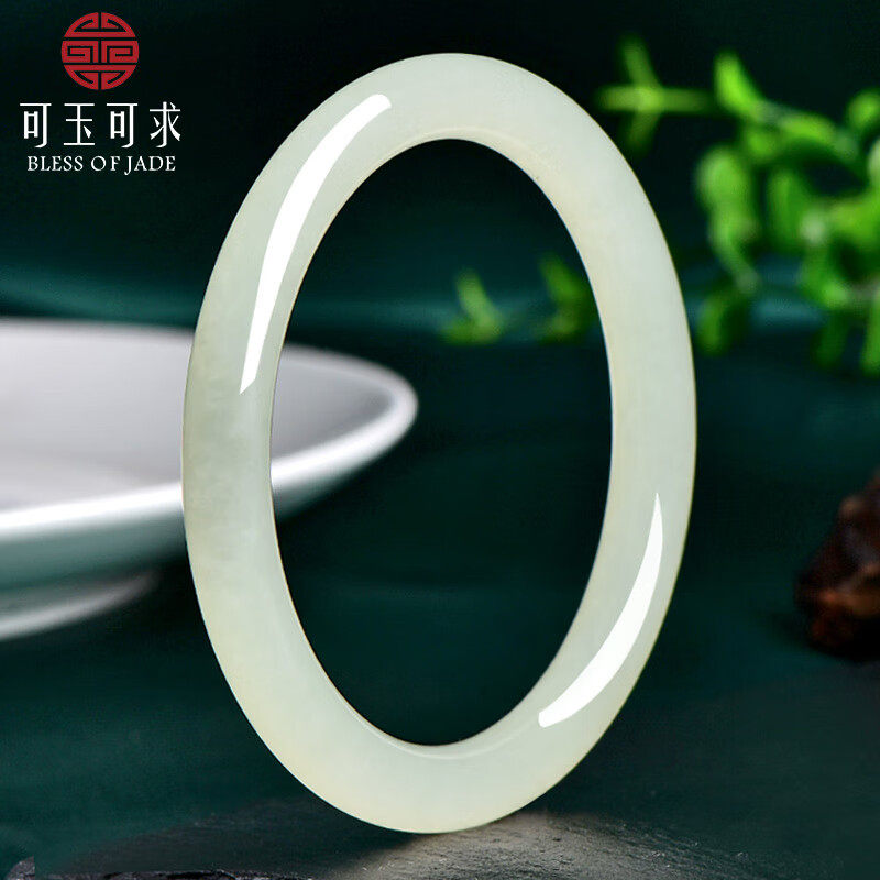 可玉可求天然青白玉圆条手镯冰透圆润气质玉镯C6818