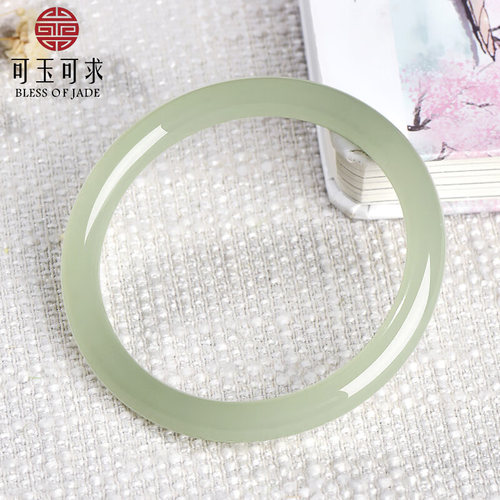 可玉可求天然浅青温润玉镯子 气质年轻款 C6829