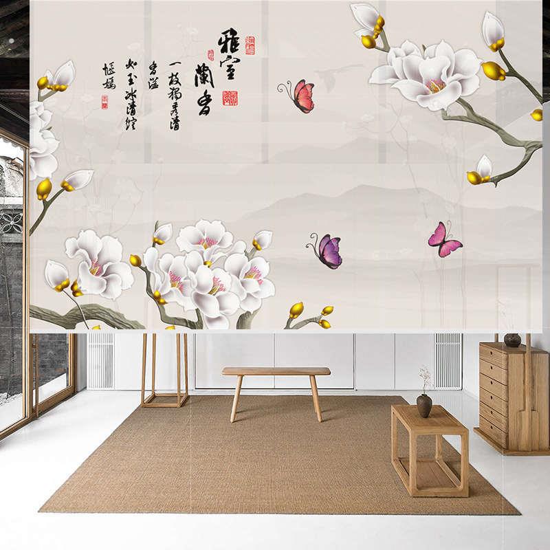 优选定做家用卧室客厅厨房厕所全遮光防窥窗帘中式富贵竹图案手拉