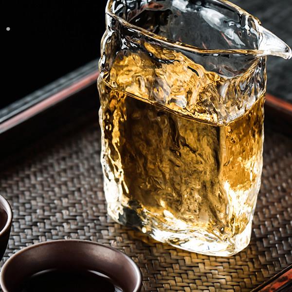 方形公道杯玻璃高档耐高温锤纹四方公杯功夫茶具茶海分茶器