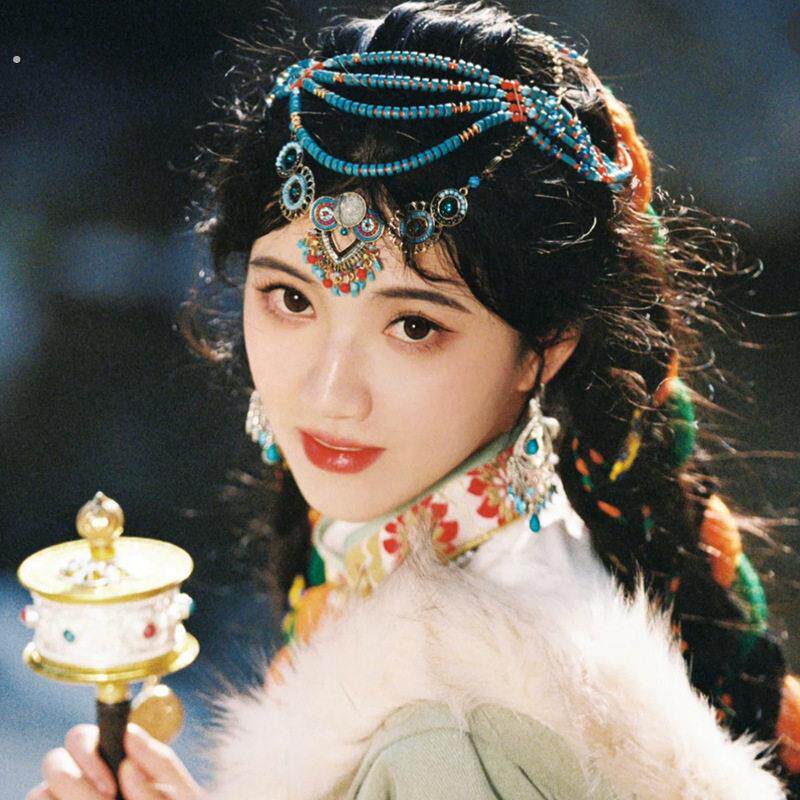 苗疆少女杨超越同款项炼民族风藏族头饰藏族额头饰品眉心坠锁骨炼