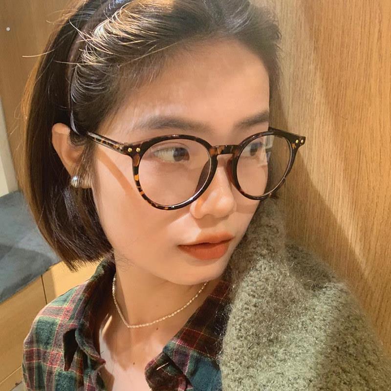 覆古大框豹纹框眼镜女款大脸日系圆框近视眼睛框镜架女素颜神器男