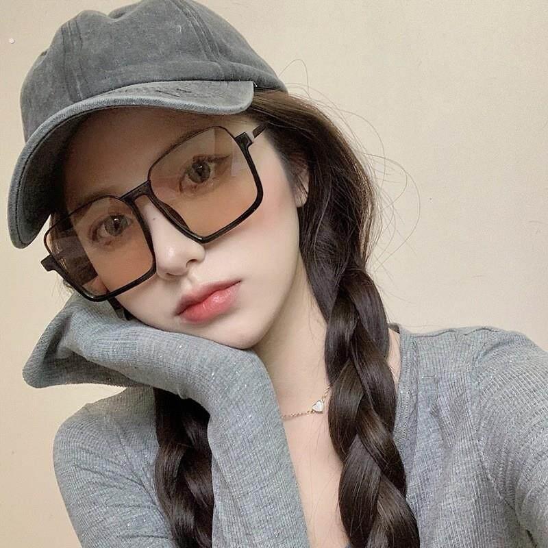 太阳眼镜韩版网红款超大框方框眼镜女圆脸显脸小潮茶色蹦迪太阳眼