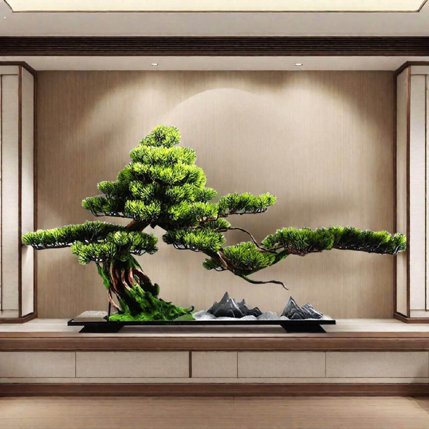 仿真迎客松绿植假树盆景中式客厅入户玄关办公室桌面乔迁装饰摆件