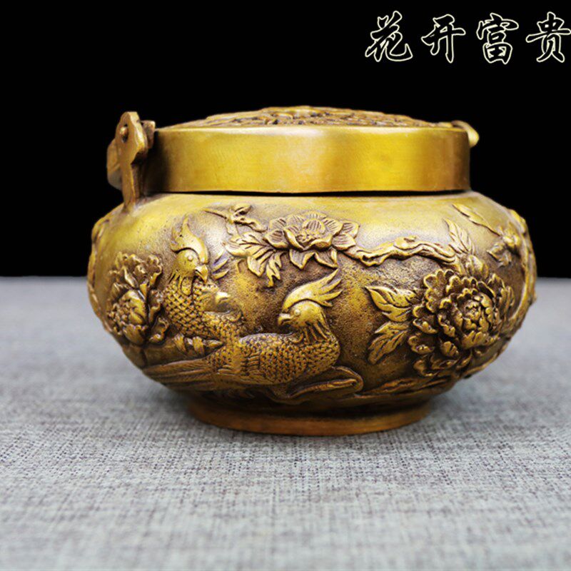 黄铜花口富贵手炉 暖手炉 纯铜仿古取暖炉取暖小号香碳手炉碳火炉