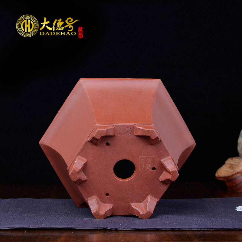 宜兴精品紫砂花盆扁带矮种兰花六方花盆文竹盆景盆栽吊兰花卉绿植