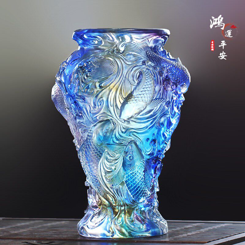 琉璃鸿运平安花瓶家用轻奢插花摆件居家办公摆放软装高档工艺品