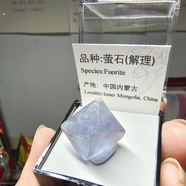 八面体萤石原石天然矿物晶体标本盒猫矿物能量石晶体地质科学教学