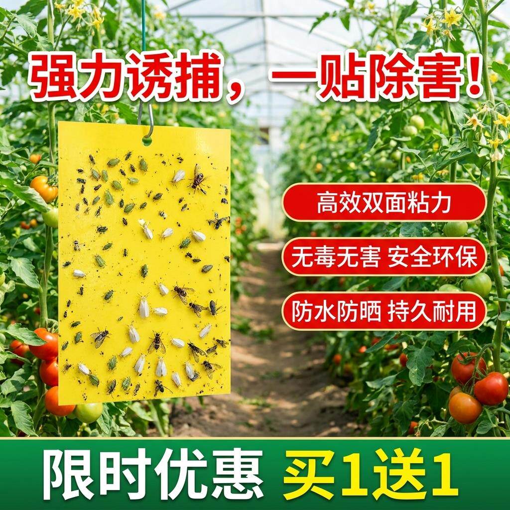 黄色双面粘虫板贴纸强力小飞虫沾果蝇诱捕神器捉蚊子苍蝇
