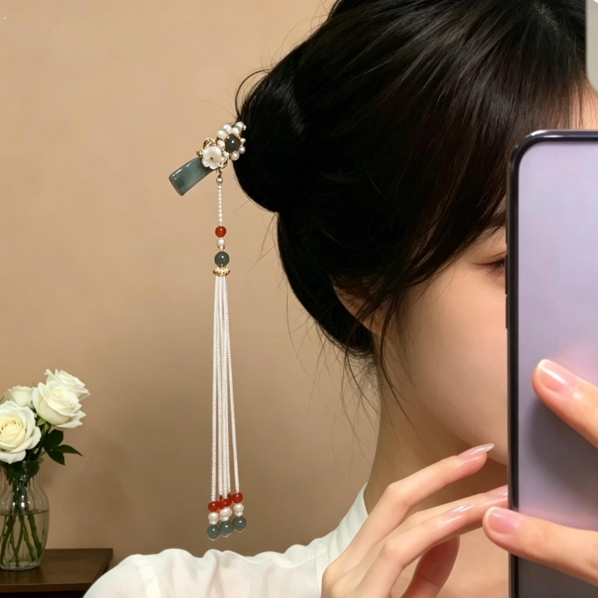 新中式古风串珠流苏发簪清冷感小众气质复古国风簪子发饰女