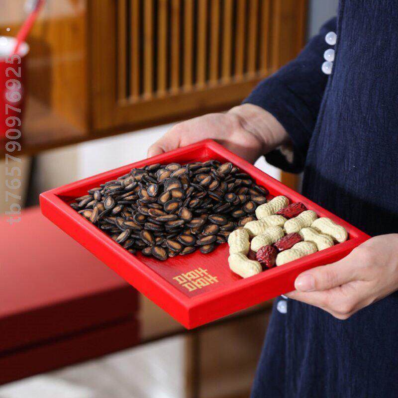 托盘婚庆结婚红色圆长方形中式木质敬茶酒茶盘家用戒指喜糖陪嫁盘