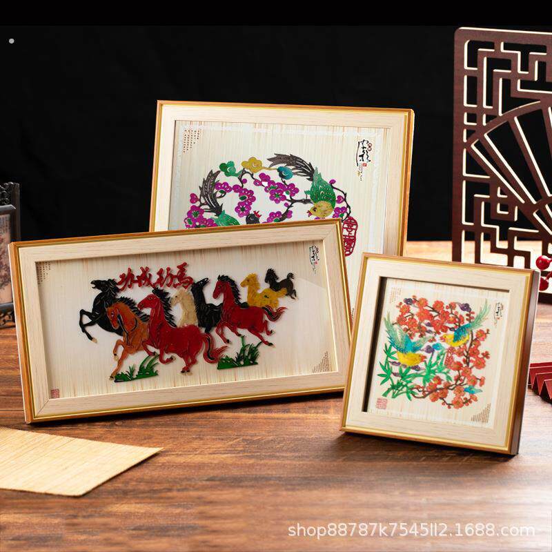 皮影摆件长木相框特色工艺品礼品送老外西安旅游工艺品
