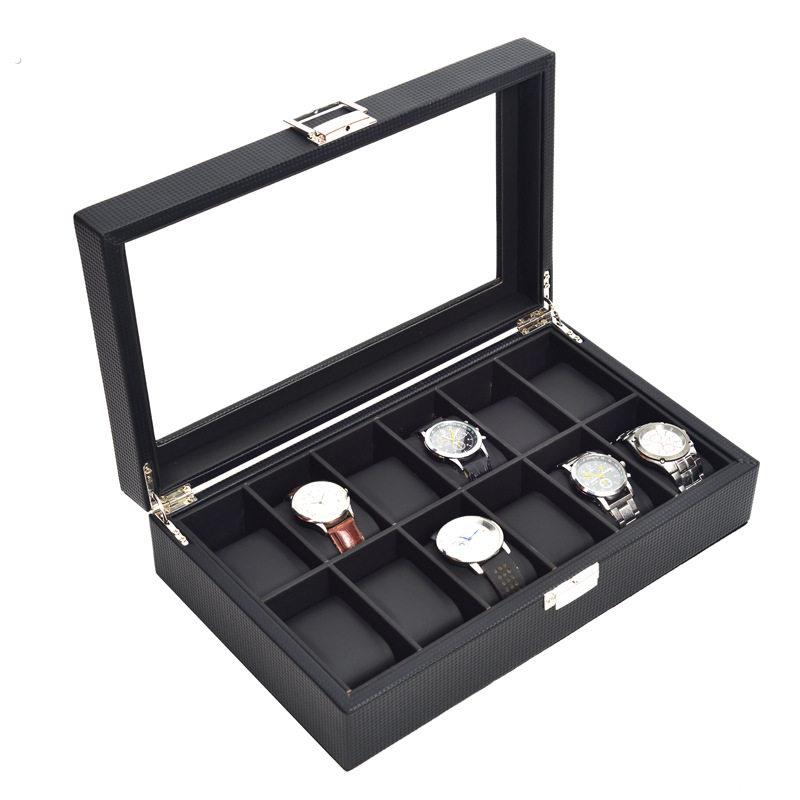 优选外贸首饰盒碳纤维皮革6位表盒3位眼镜展示双层首饰收纳盒