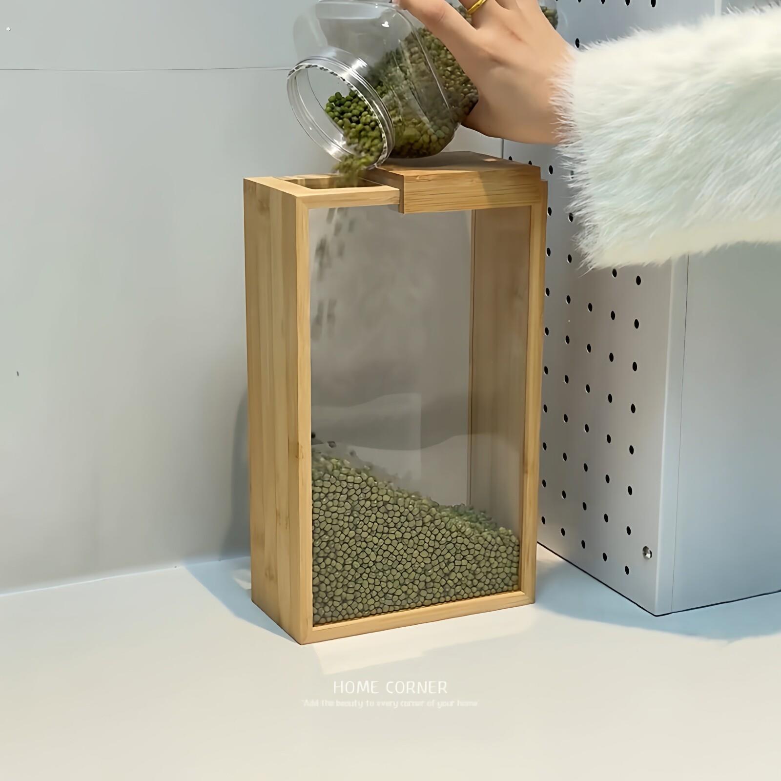 原木风木质五谷杂粮收纳盒家用滑盖密封米桶罐防虫防潮谷物存储盒