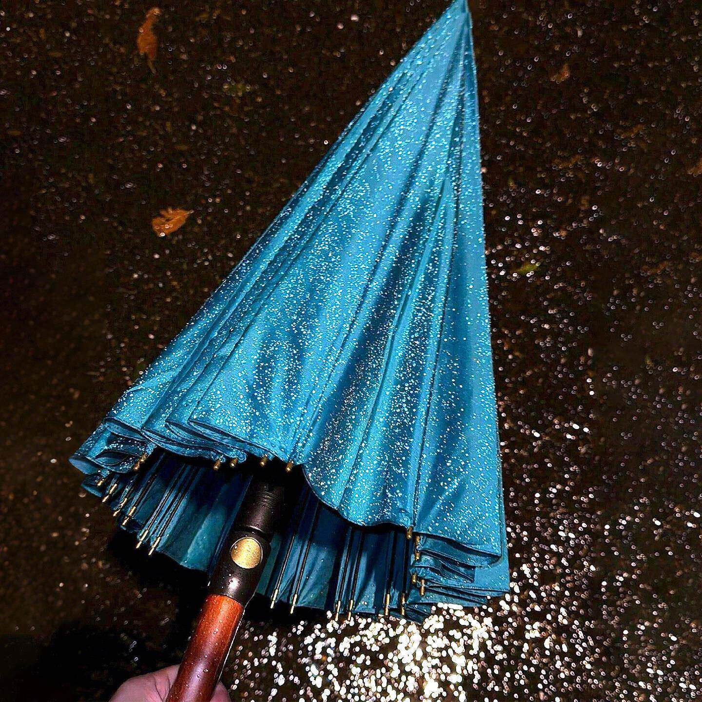 蓝色雨伞大号防风加固长柄伞女生高颜值复古男士商务伞抗暴雨专用