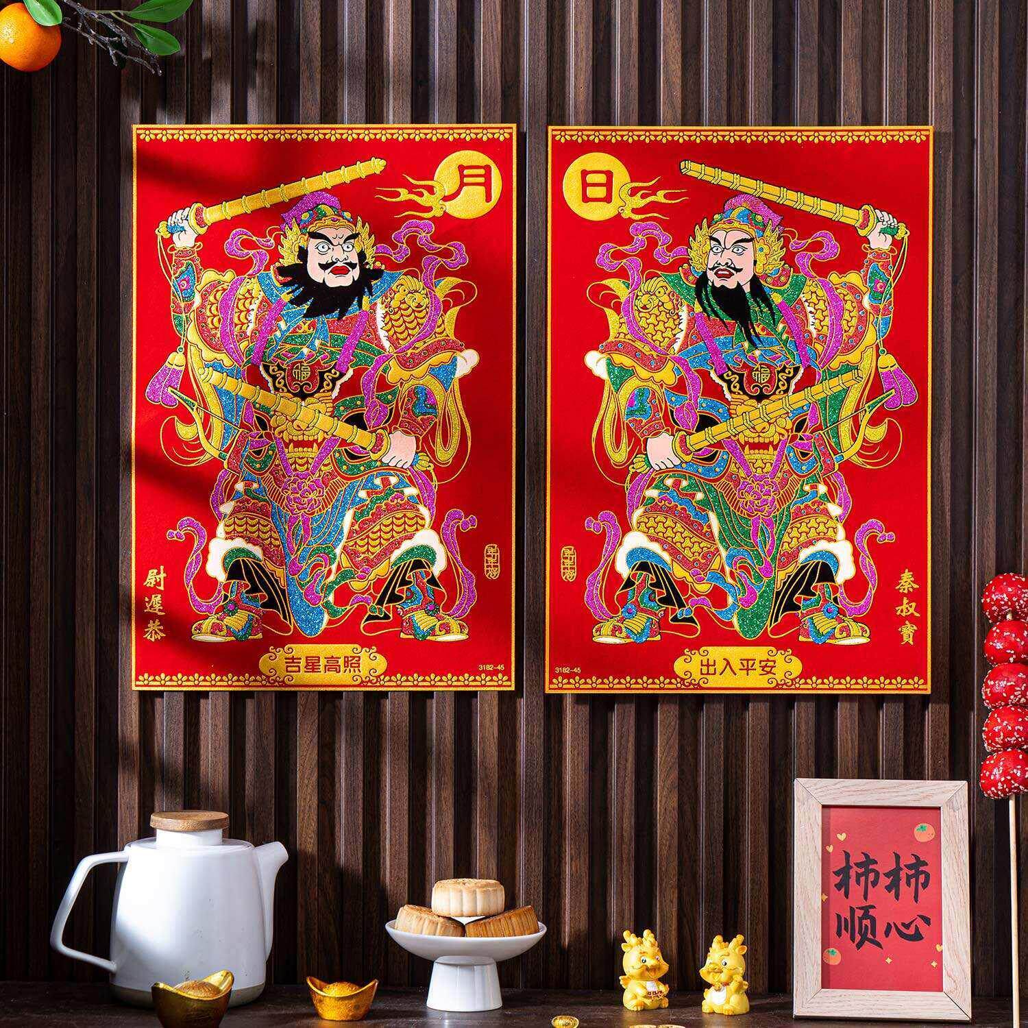 门神门贴春节大门贴纸新年装饰2026春节布置过年关公张飞年画贴画