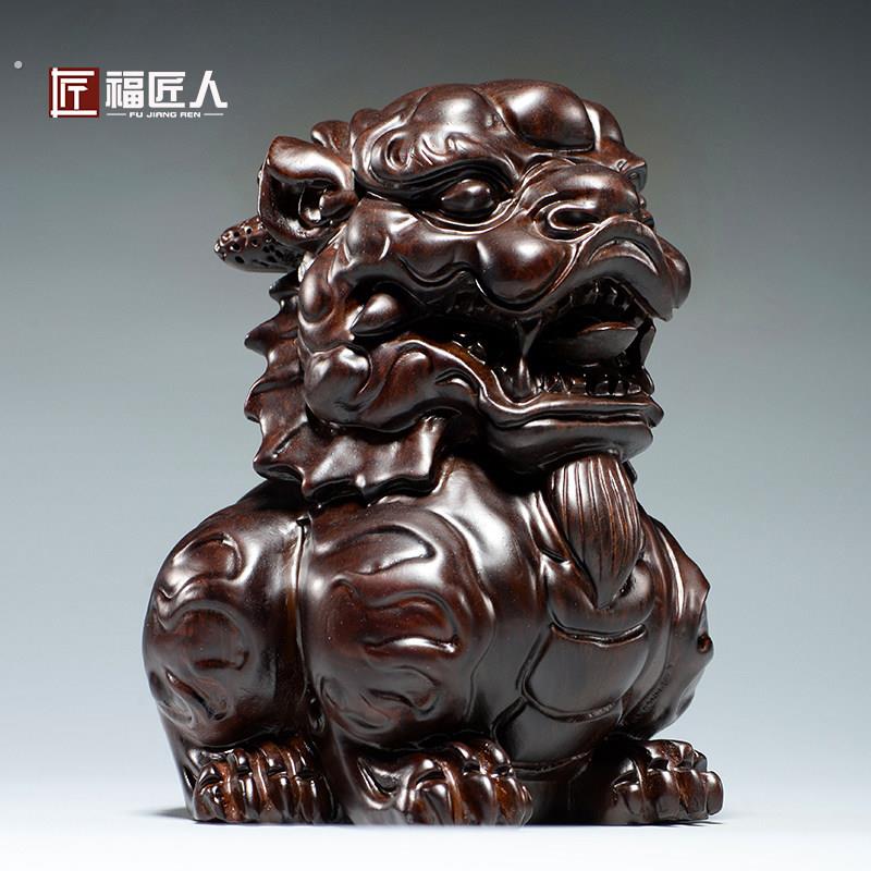 黑檀木质麒麟雕刻摆件家居客厅办公室玄关摆设装饰工艺礼品摆饰开