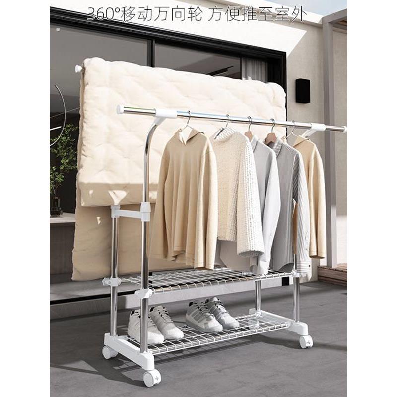 晾衣架落地加厚晒衣架室内双杆折叠挂衣架室内家用衣服晒被架子